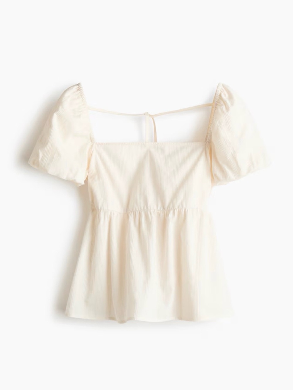 H&M (Divided) Tie-Back Puff-Sleeved Cream Blouse. Size L.
